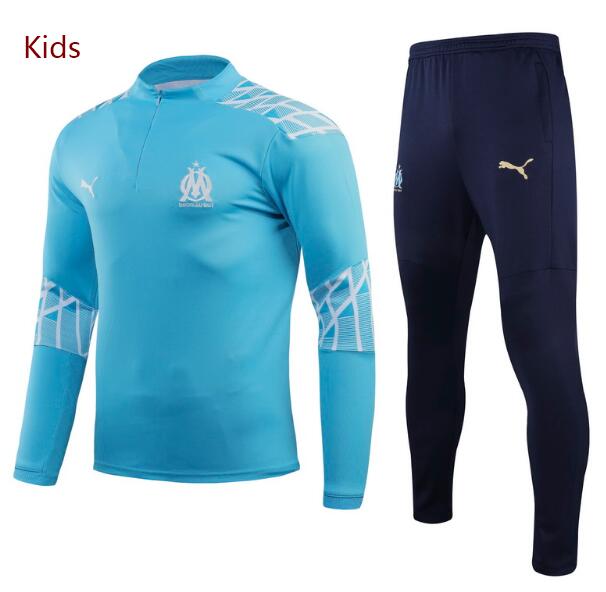 Olympique Marseille Kids Blue Training Suits Youth Sweatshirt with Pants 2020/21